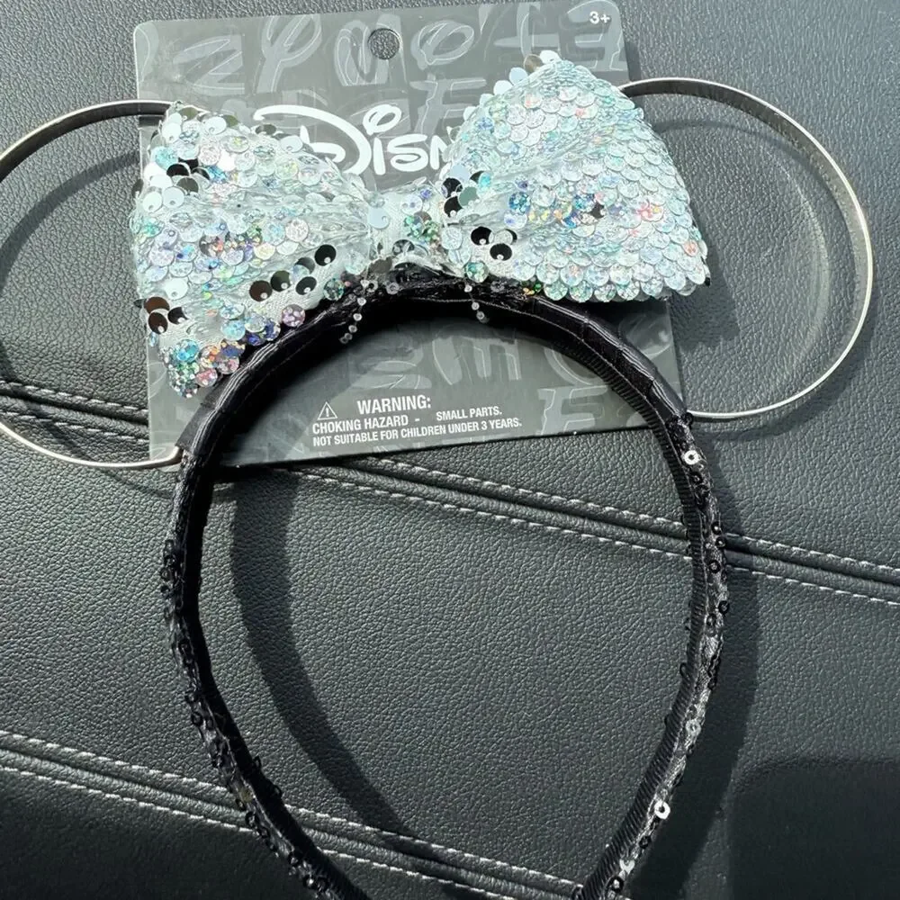 Disney Sequin Bow Headband Silver and black